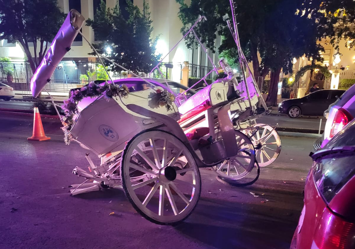 Camioneta se impacta contra calesa en pleno Paseo de Montejo.